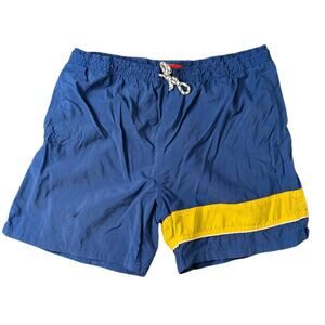 Vintage Navy Board Shorts with Yellow Accent Band | Men's L | Kanu Sport